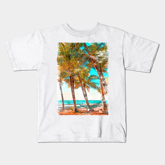 Summer Hammock Beach Chilling Coconut Trees Kids T-Shirt by ColortrixArt